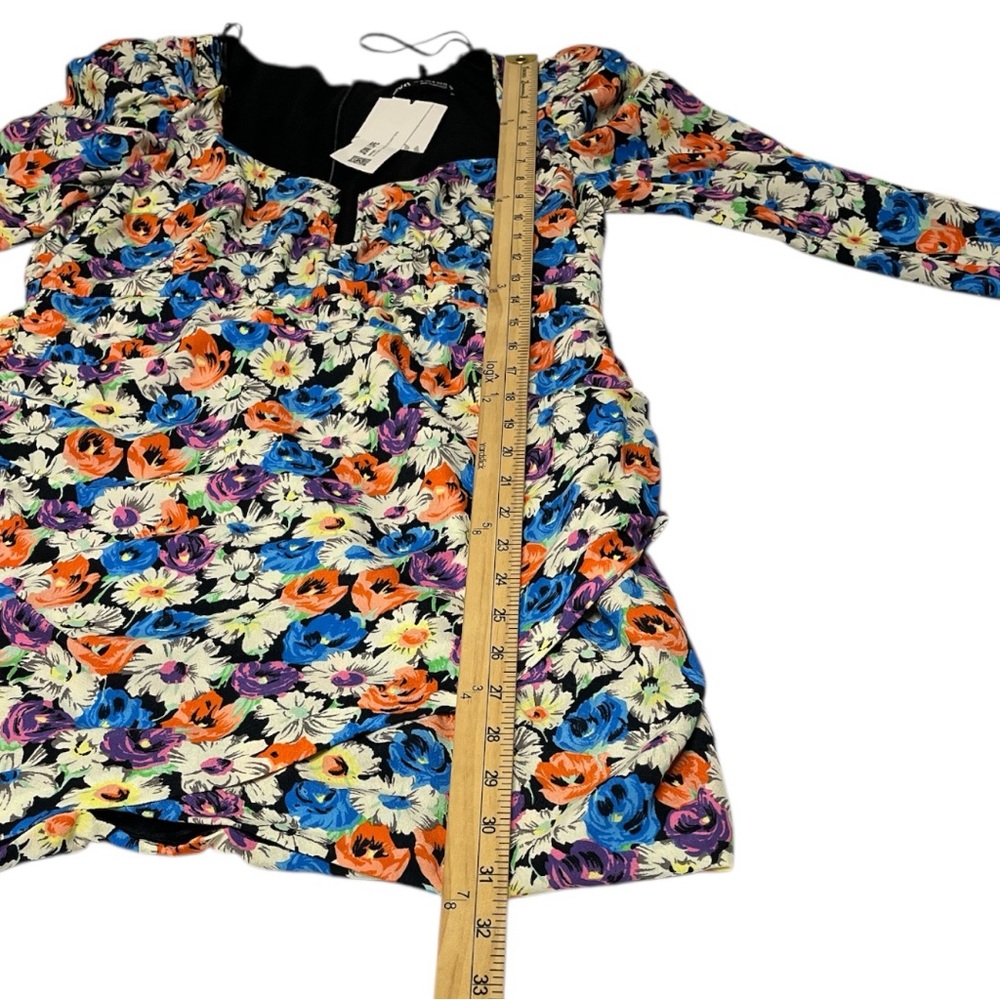 Zara Multicolor Floral Long Sleeve Ruched Mini Dress Size Medium - Picture 6 of 16